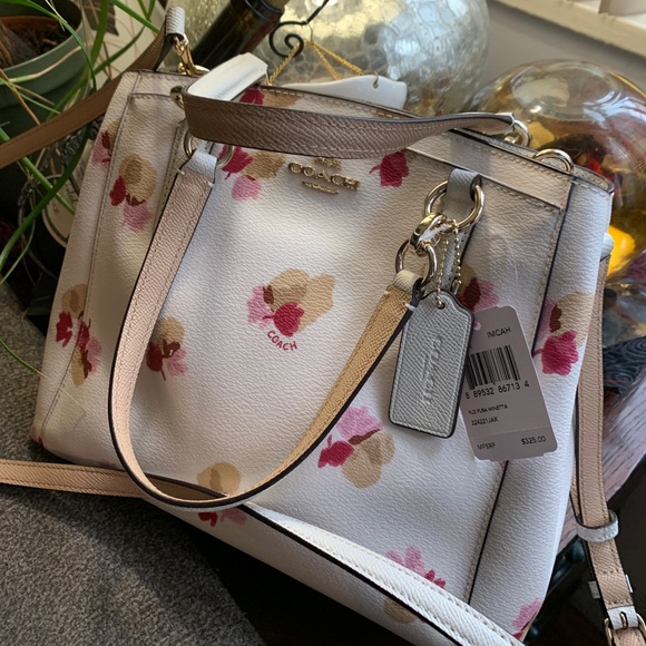 Coach Floral Print Crossbody Bag - Cream, Pink, Tan - Picture 3 of 14